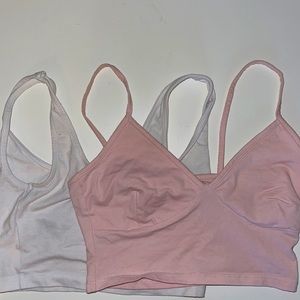 Two Crop Tanks XS Pink and White